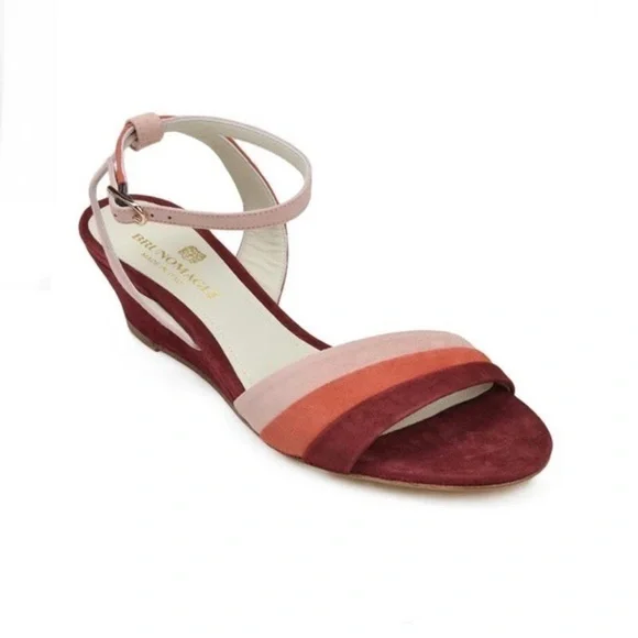 Bruno Magli CECI SUEDE WEDGE SANDAL-RUST COMBO NIB